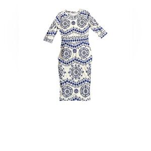 Elegant Blue and White Patterned Dress Size XS